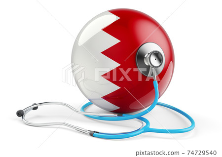 Bahraini flag with stethoscope. Health care in Bahrain concept, 3D rendering 74729540
