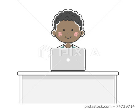 Illustration of a black businessman working on a laptop 74729714