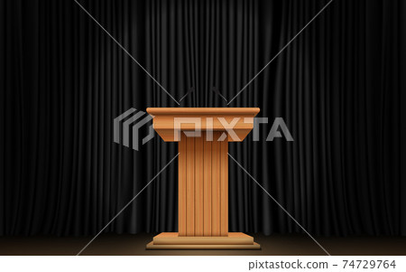 wooden announcement podium and black curtain on... - Stock Illustration ...