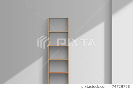 wooden shelf with sunlight from windows in the white room 74729768