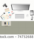 Vector illustration. Office desk workspace top view with PC computer. 74732688
