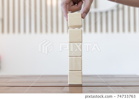 Wooden block with copy spase or Fill in the blank, Wooden toys, An empty space to fill up seven characters, Arrange the dice horizontally. 74733763