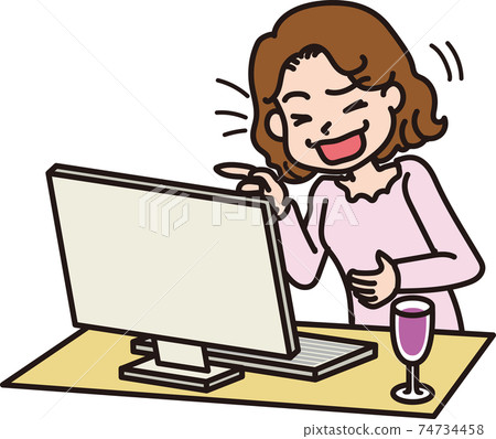 The second half of the online drinking party A woman who gets drunk and laughs with wine The second half of the online drinking party A woman who gets drunk and laughs with wine 74734458