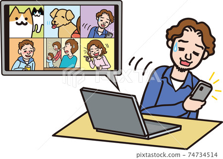 The second half of the online drinking party A man who secretly looks at a smartphone 74734514