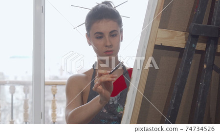Elegant woman painting a picture at the workshop 74734526