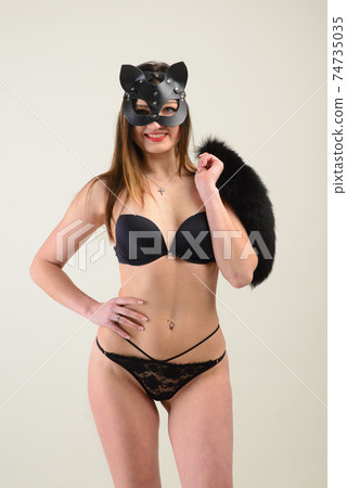 catwoman sexy lingerie Night Castle Halloween Catwoman Deep V Halter Backless See-Through Lace  Exposed Buttocks Zipper Open Crotch main image 1