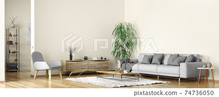 Interior design of modern scandinavian apartment, living room 3d rendering Interior design of modern scandinavian apartment, living room 3d rendering 74736050