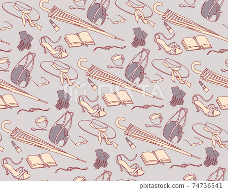 Business-lady, accessory, seamless ornament, vector illustration 74736541