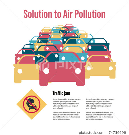 Many cars of different colors. Road congestion. Traffic jams. Automotive sharp or pattern. Solution to Air Pollution Many cars of different colors. Road congestion. Traffic jams. Automotive sharp or pattern. Solution to Air Pollution 74736696
