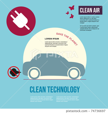 Electric car. Exhaust fumes. Environmental protection concept. Poster 74736697