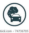 Car icon with exhaust gases. Exhaust fumes. Environmental pollution. Smog 74736705