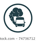 Bus icon with exhaust gases. Traffic fumes. Environmental pollution. Smog 74736712