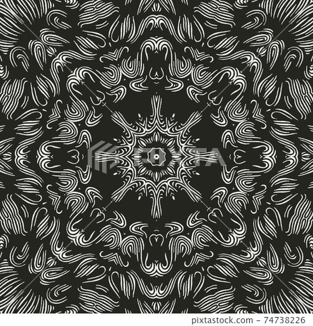 Beautiful and elegant monochromatic symmetrical mandala designs on solid sheet of wallpaper. Concept of home decor and interior designing. Beautiful and elegant monochromatic symmetrical mandala designs on solid sheet of wallpaper. Concept of home decor and interior designing. 74738226