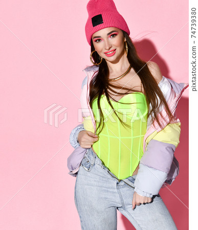 Gorgeous stylish teenager girl showing thumbs up Gorgeous stylish teenager girl showing thumbs up 74739380