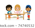 Prevents the flu and infection from the covid-19. Wash your hands illustration. Multicultural Children wash their hands. Health care concept vector illustration 74740532
