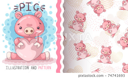 Pig with heart - seamless pattern Pig with heart - seamless pattern 74741693