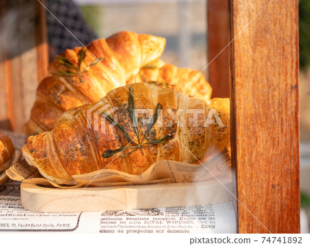 Croissant with Cannabis leaf 74741892