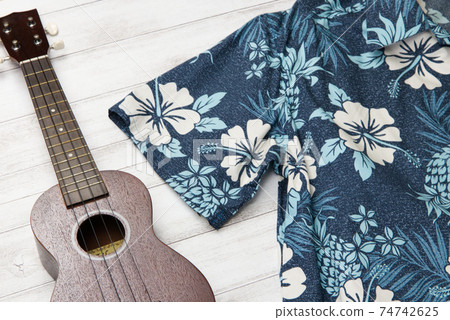 Navy blue aloha and ukulele 74742625