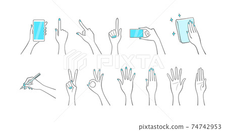 Hand pose set blue 74742953