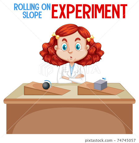 Scientist explaining rolling on slope experiment 74745057