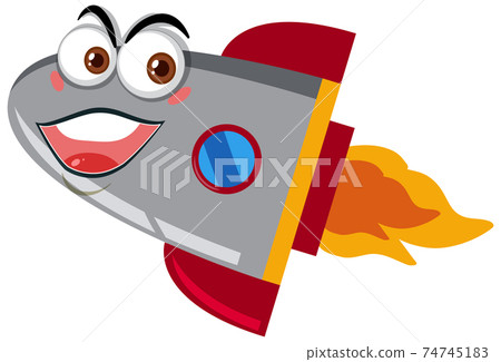 Rocketship cartoon with happy face on white background 74745183