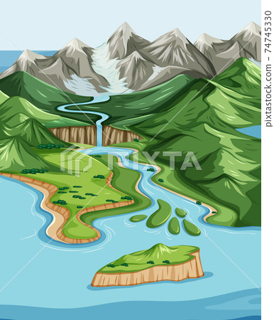 Bird's eye view with nature park landscape scene 74745330