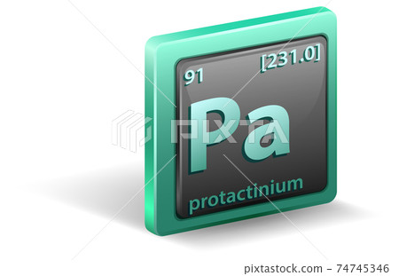 Protactinium chemical element. Chemical symbol with atomic number and atomic mass. 74745346