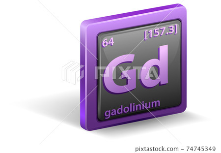 Gadolinium chemical element. Chemical symbol with atomic number and atomic mass. 74745349