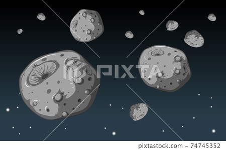 A lot of stone meteorite in the galaxy background 74745352