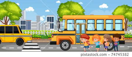Student going to school by school bus 74745382