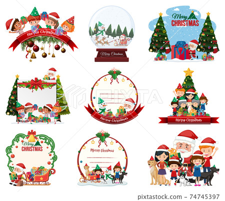 Set of blank Christmas postcard and logo isolated Set of blank Christmas postcard and logo isolated 74745397