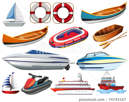 Set of different kind of boats and ship... - Stock Illustration ...