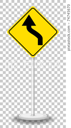 Yellow traffic warning sign on transparent background Yellow traffic warning sign on transparent background 74745670