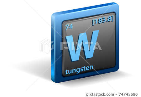 Tungsten chemical element. Chemical symbol with atomic number and atomic mass. Tungsten chemical element. Chemical symbol with atomic number and atomic mass. 74745680