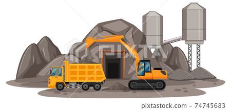 Coal mining scene with different types of construction trucks Coal mining scene with different types of construction trucks 74745683