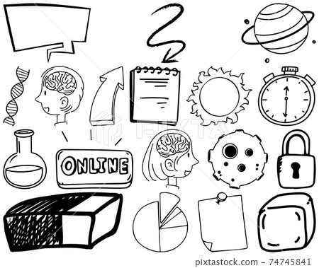 Set of item and symbol hand drawn doodle 74745841