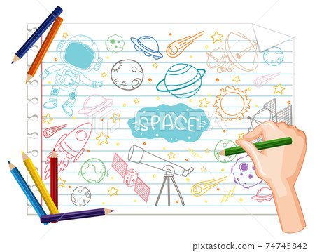 Hand drawing space element doodle on paper 74745842
