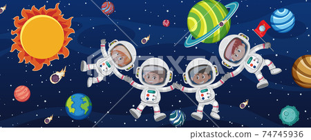 Many astronauts in the galaxy background Many astronauts in the galaxy background 74745936