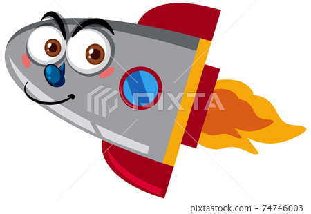 Rocketship cartoon with happy face on white background Rocketship cartoon with happy face on white background 74746003