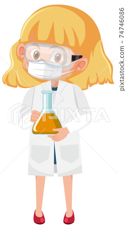 Girl in scientist costume holding science objects isolated on white background Girl in scientist costume holding science objects isolated on white background 74746086