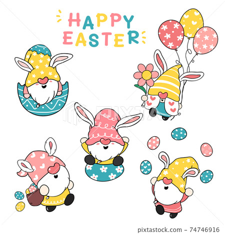 Cute Bunny ears Gnome Happy Easter pastel cartoon doodle illustration clip art collection Cute Bunny ears Gnome Happy Easter pastel cartoon doodle illustration clip art collection 74746916