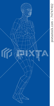 Wireframe ballerina in dance pose. Vector 74747402