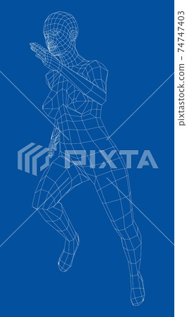 Wireframe running woman. Vector 74747403