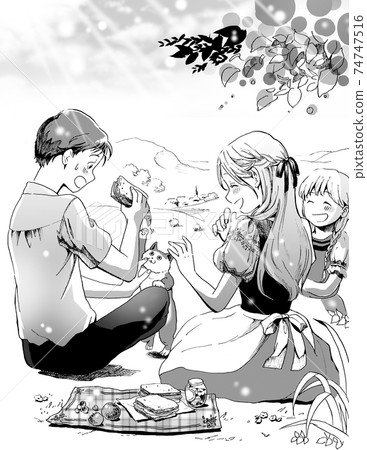 Monochrome illustration picnic Monochrome illustration picnic 74747516