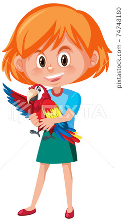 Girl holding cute animal cartoon character isolated on white background 74748180