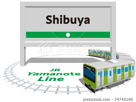 Shibuya JR Yamanote Line frame and panel Tokyo Japan Vector illustration background transparent 74748198