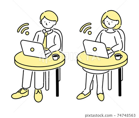 在一家咖啡館遠程工作的上班族 在一家咖啡館遠程工作的上班族 74748563