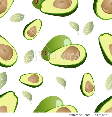 Green avacado seamless pattern. Vector illustration isolated on white background. Green avacado seamless pattern. Vector illustration isolated on white background. 74748839