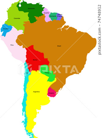 Map of the countries of South America. Geographic map. 74748912