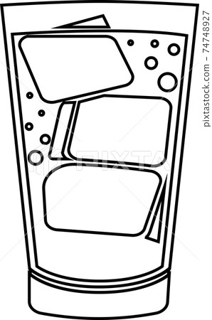 A glass with soda and ice on a white background. Vector black and white illustration. A glass with soda and ice on a white background. Vector black and white illustration. 74748927